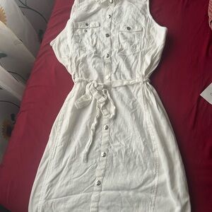 Sleeveless White Button-Up Dress